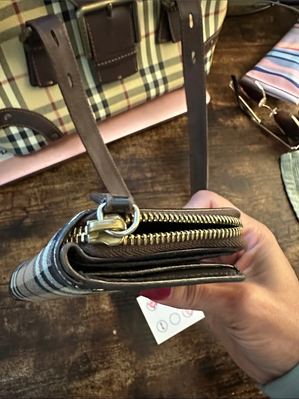 Burberry Classic Plaid Zip Wallet - Beige/Brown